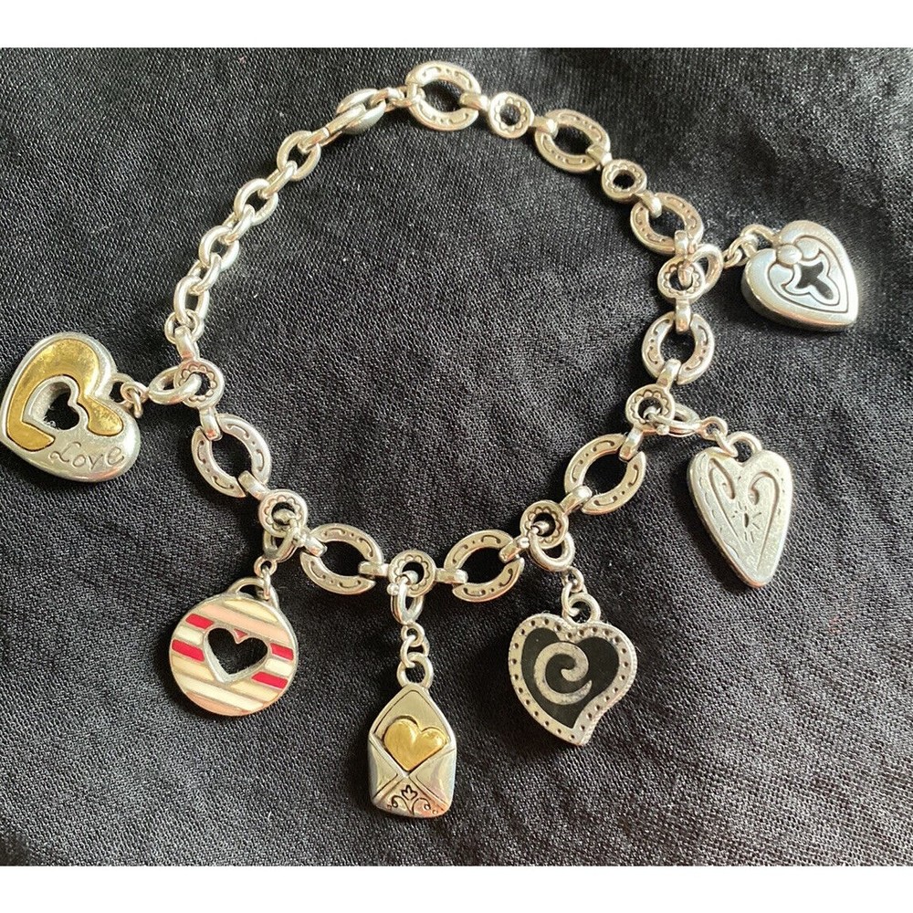 Brighton Silver Heart Charm Bracelet with 6 Clip-on Charms
